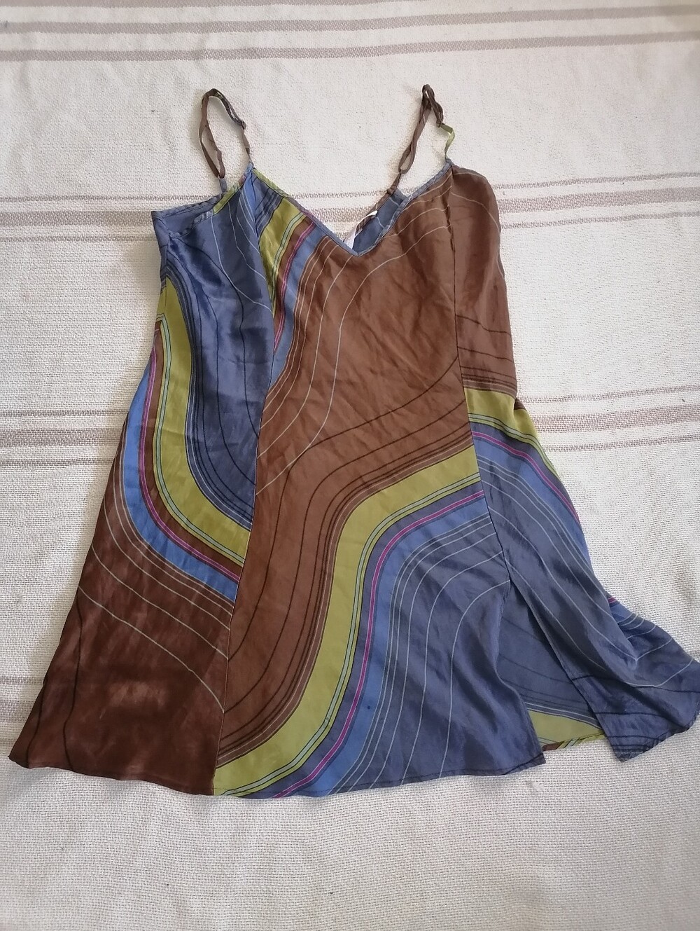 Vintage Victoria's Secret Brown, Blue Purple & Green Swirl Slip Nightgown